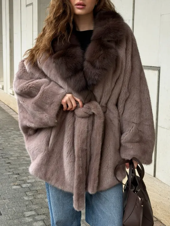 Норковая шуба летучка - воротник куница