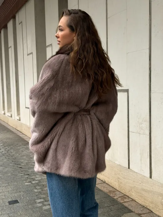 Норковая шуба летучка - воротник куница