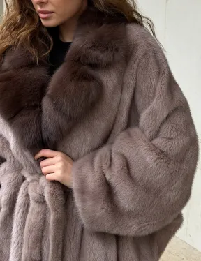 Норковая шуба летучка - воротник куница