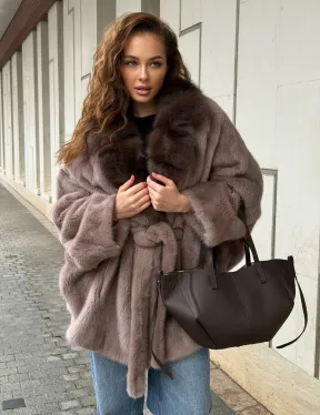 Норковая шуба летучка - воротник куница