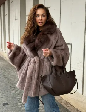 Норковая шуба летучка - воротник куница