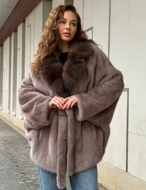 Норковая шуба летучка - воротник куница