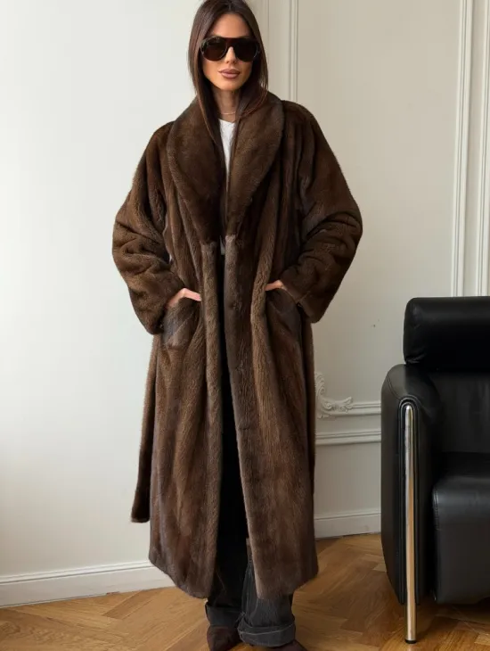 Норковое пальто - воротник шаль