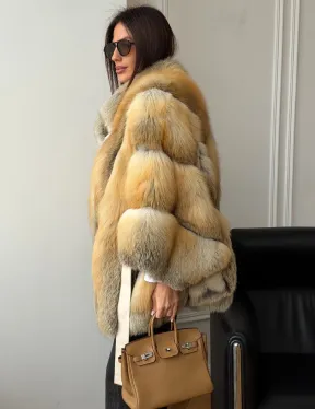 Шуба - пончо из лисы с поясом