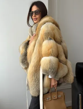 Шуба - пончо из лисы с поясом