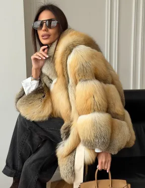 Шуба - пончо из лисы с поясом