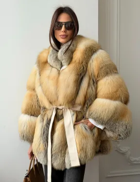 Шуба - пончо из лисы с поясом
