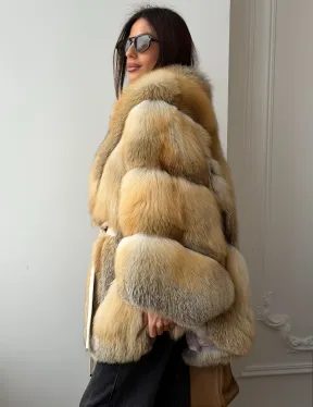 Шуба - пончо из лисы с поясом