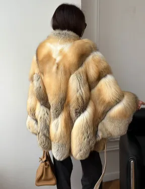 Шуба - пончо из лисы с поясом