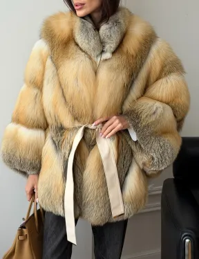 Шуба - пончо из лисы с поясом