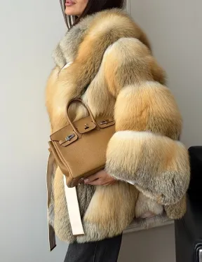 Шуба - пончо из лисы с поясом