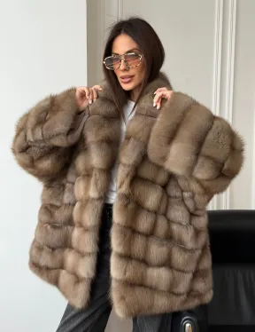 Шуба оверсайз из куницы