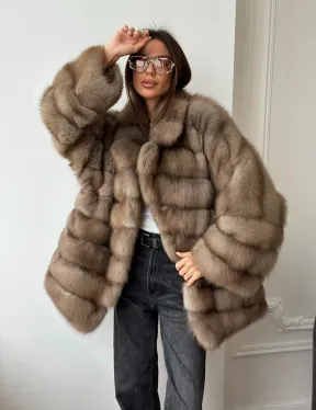 Шуба оверсайз из куницы