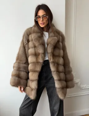 Шуба оверсайз из куницы