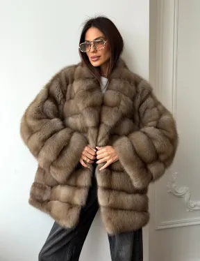 Шуба оверсайз из куницы