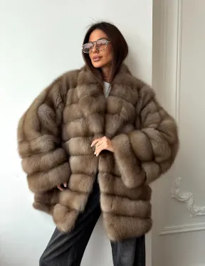 Шуба оверсайз из куницы