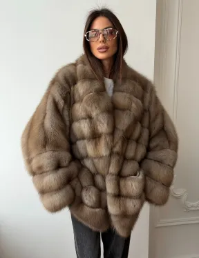 Шуба оверсайз из куницы
