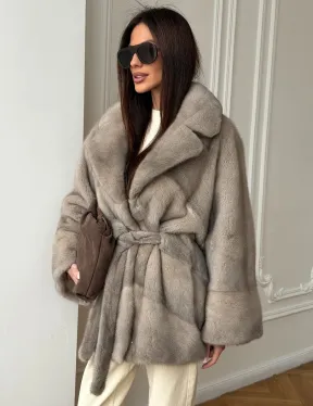 Норковый полушубок в натуральном цвете Silver