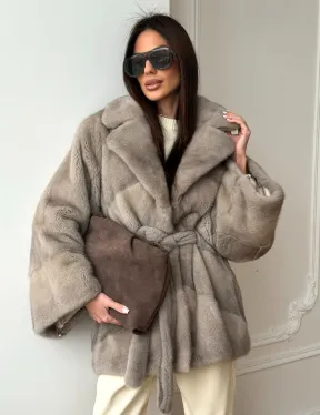 Норковый полушубок в натуральном цвете Silver