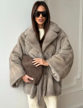 Норковый полушубок в натуральном цвете Silver