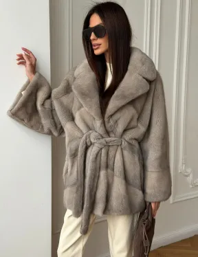 Норковый полушубок в натуральном цвете Silver