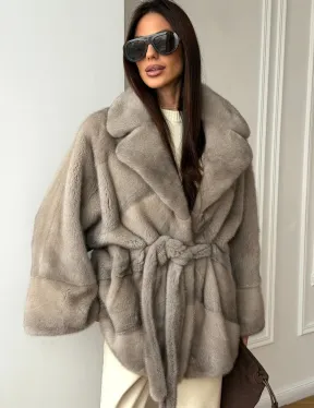 Норковый полушубок в натуральном цвете Silver