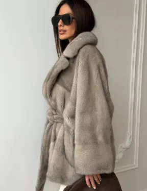 Норковый полушубок в натуральном цвете Silver