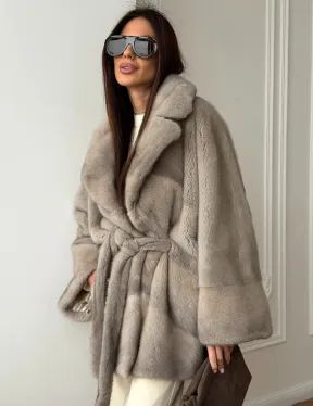 Норковый полушубок в натуральном цвете Silver