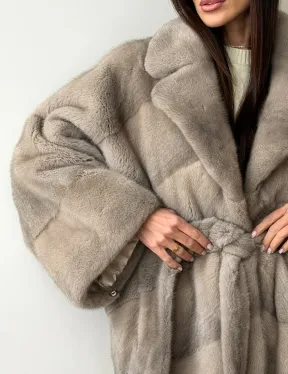 Норковый полушубок в натуральном цвете Silver