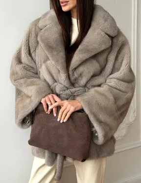 Норковый полушубок в натуральном цвете Silver