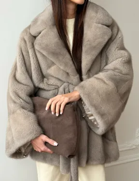 Норковый полушубок в натуральном цвете Silver