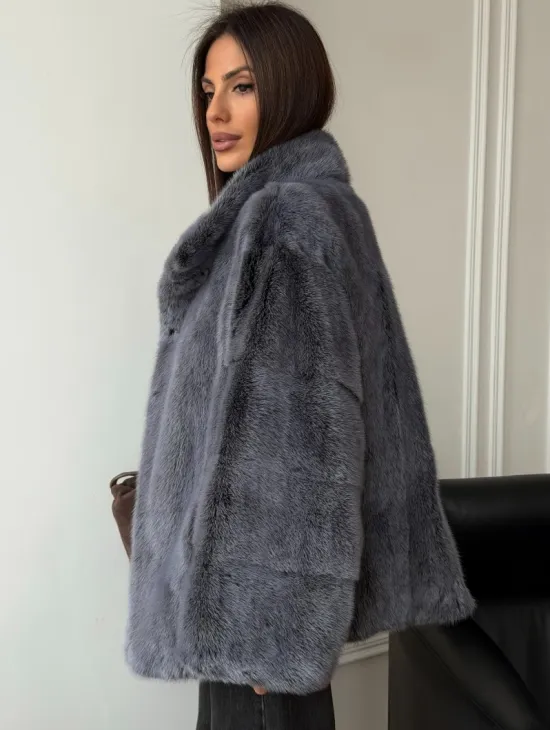Короткая норковая шуба - стойка воротник
