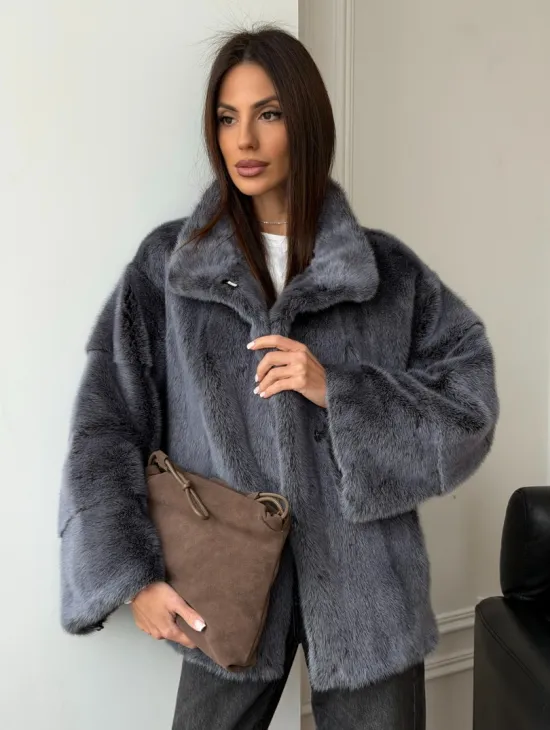 Короткая норковая шуба - стойка воротник
