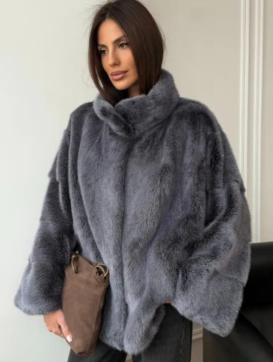 Короткая норковая шуба - стойка воротник