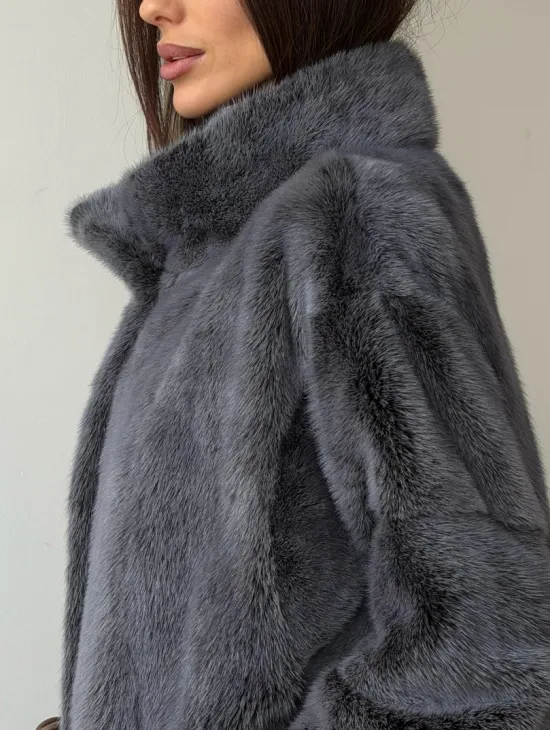 Короткая норковая шуба - стойка воротник