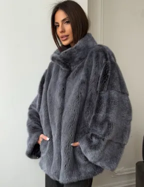 Короткая норковая шуба - стойка воротник