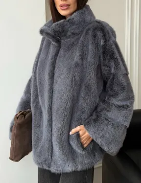 Короткая норковая шуба - стойка воротник