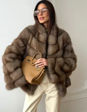 Шуба из меха куницы - рукава косичкой