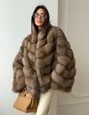 Шуба из меха куницы - рукава косичкой