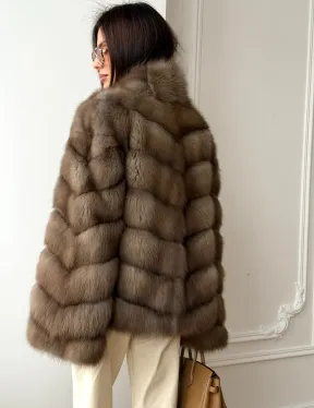 Шуба из меха куницы - рукава косичкой