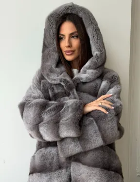 Норковый полушубок с капюшоном - цвет Platinum