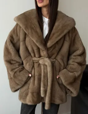 Норковая шуба пастель с капюшоном