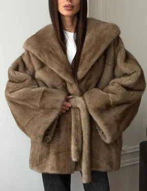 Норковая шуба пастель с капюшоном