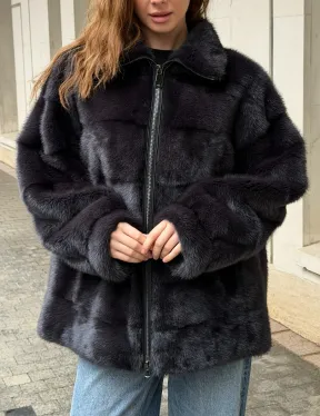Норковая куртка на молнии - графит