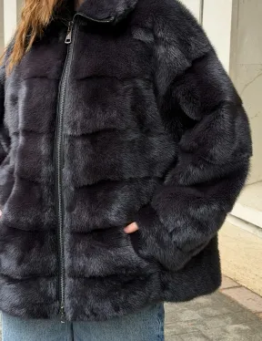 Норковая куртка на молнии - графит