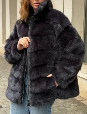 Норковая куртка на молнии - графит