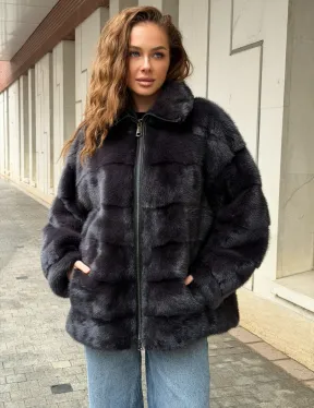 Норковая куртка на молнии - графит