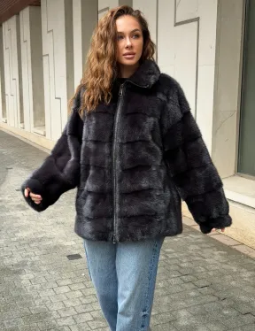 Норковая куртка на молнии - графит