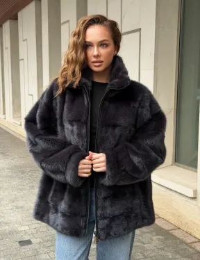 Норковая куртка на молнии - графит