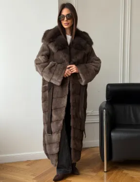 Шуба-кимоно с капюшоном куница